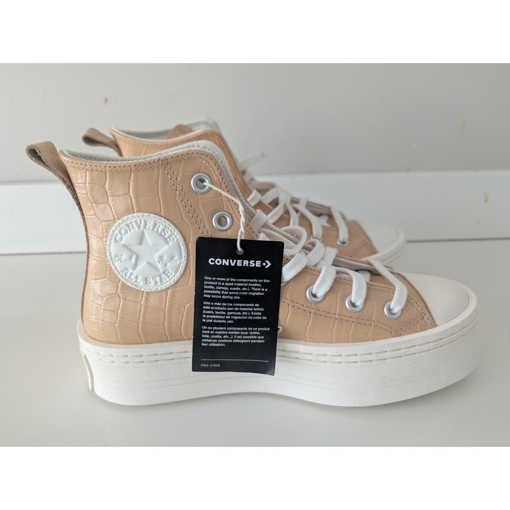 NEW! Converse Womens CTAS Alligator Modern Lift Hi Platform Beige Shoes Size 8